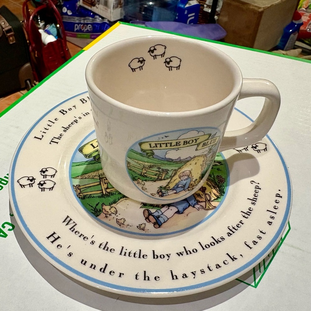 Mud Pie Blue and White Sheep Mug and Plate Set